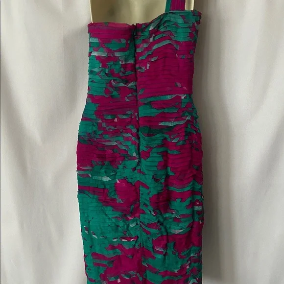 Tadashi Shoji Elegant One-Shoulder Teal/Pink 💯% Silk Dress **Size 6** 🌺🌺 - Picture 4 of 5